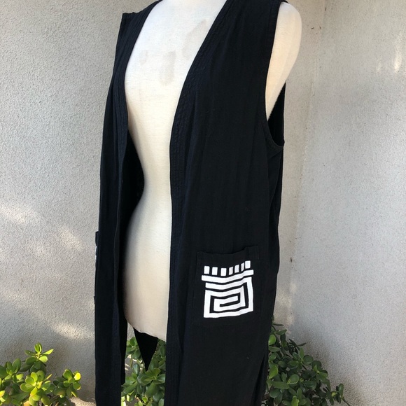 Simply Southwest long boho vest black white Small - Picture 3 of 7